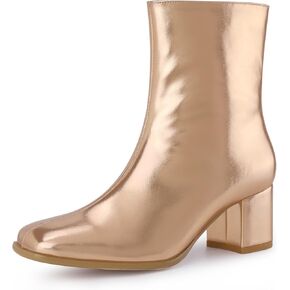 Allegra K Women's Square Toe Chunky Heel Side Zip Ankle Boots