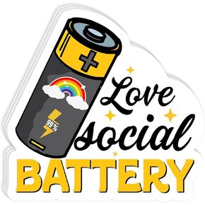(3pcs) Love Social Battery Stickers, Waterproof Premium Quality, for Water Bottles, Phones, Books, Laptops & More, Fun Bookish Designs (2x2 inches)