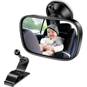 Baby Car Mirror, 360° Adjustable Rearview Mirror for Rear Facing Infant Suction Cup & Clip Car Visor Mirror Safety Mirror for Car SUV Trucks