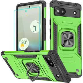 for Pixel 6a Case, Google Pixel 6a Case with HD Screen Protector, 360°Military Grade Rotatable Kickstand (Heavy Duty) Shockproof Protective Cases for Pixel 6a Case (Green)