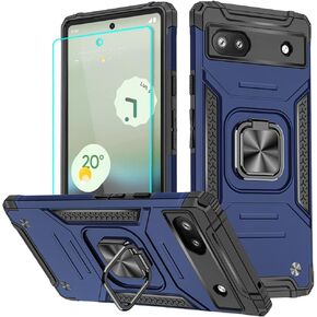 لحافظة Pixel 6a، حافظة Google Pixel 6a مع واقي شاشة عالي الدقة، مسند قابل للدوران بدرجة عسكرية 360 درجة (شديد التحمل) حافظات واقية مضادة للصدمات لحافظة Pixel 6a (أخضر)