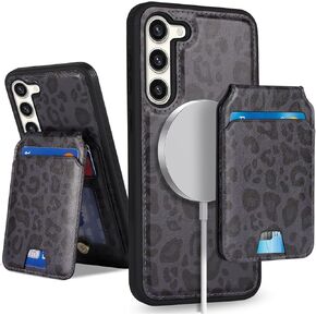 Samsung Galaxy S23 Plus case with Credit Card Holder mag Safe, Galaxy S23 Plus Phone Leather Case Wallet for Women Compatible mag Safe Wallet Detachable 2-in-1 for Men-Black