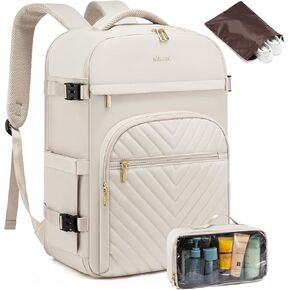 LOVEVOOK Large Travel Backpack for Women, TSA Carry on Backpack for Airplanes, 40L Personal Item Travel Bag fits 17" Laptop, Waterproof Carry on Bag Flight Approved with 4 Packing Cubes, Beige