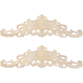 Semetall Wood Carved Appliques Onlay,2Pcs Wood Detail Unpainted Ornament,Decorative Wood Applique DIY Wood Appliques and Onlays for Bed Door Cabinet Wardrobe Decoration(42.5x10cm/16.73x3.94in)