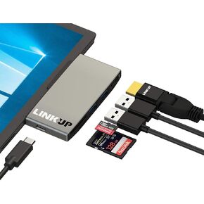 LINKUP - محور محول قارئ الذاكرة الصغيرة المتوافق مع Surface Pro (3/4/5/6) | محطة إرساء 6 في 1 | 2 × USB-A 3.0 SD/TF/MicroSD 5 جيجابت في الثانية | فتحة قاعدة صغيرة مفتوحة لقابس شحن الطاقة الأصلي in Kuwait