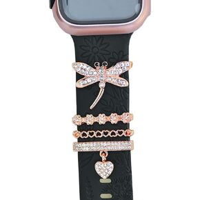 Women Watch Band Charms ,Diamond Decorative Rings Loops Charms for Apple Watch Bands 49mm 45mm 44mm 42mm 41mm 40mm 38mm , Metal Jewelry SmartWatch Watch Band Accessories Charms for iwatch band Series se 9 8 7 6 5 4 3 2 1 Samsung Galaxy watch 5/Pro/4 fitbi