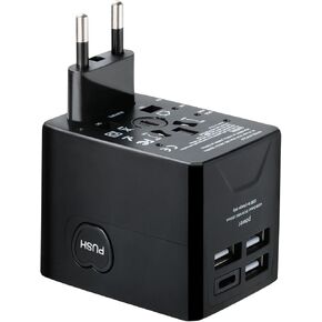 JIYHF International Travel Plug Adapter, All-in-One Mobile Phones Charger Wall Charger with 3 USB-A & 1 USB-C Ports and Universal Adapter for EU US UK AUS(Type C/A/G/I)