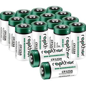rapthor CR123A Lithium Batteries 1650mAh 16pack High Power UL Certified 3V Non-Rechargeable Battery with Built-in PTC for Flashlight Toys Alarm System Microphones (Not for Arlo)