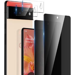 [2+2] Pack Privacy Screen Protector Compatible for Google Pixel 6 5G with Camera Lens Protector, [Not Support Fingerprint Unlock] 9H Hardness Tempered Glass, Bubble Free, Scratch Resistant