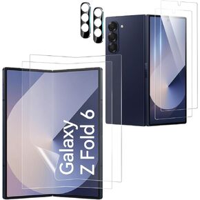 T Tersely 6 in 1 Screen Protector for Samsung Galaxy Z Fold 6 5G (2024), 2 Pack Front Tempered Glass Screen Protector + 2 Pack Inside TPU Screen Protector+2 Pack Camera Lens Protector