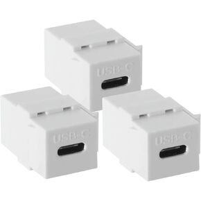 USB C Keystone Jack Inserts,(3-Pack) USB 3.1 Type-C Module Coupler Adapters Female to Female Keystone Insert Snap-in Connector Socket Adapter Port for Wall Plate Outlet Panel - White