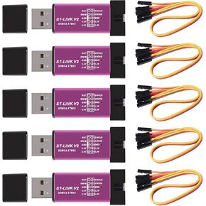 5Pcs ST Link V2 Programming Unit Mini STM8 STM32 Emulator Downloader with Cable (Random Color)