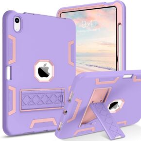 VENINGO iPad 10th Generation Case, iPad Case 10th Generation, 3 in 1 Heavy Duty Rugged with Stand Pen Holder Shockproof Protective Tablet Case for iPad 10th Generation 10.9" 2022, Purple/Rose Gold