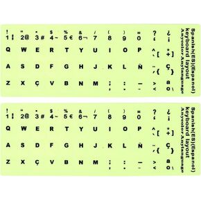 PATIKIL Spanish Keyboard Stickers Glow in The Dark, 2 Pack Luminous Universal Keyboard Replacement Cover for Notebook Desktop Computer, Black Lettering