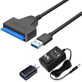 2IN1 sata to USB 3.0 cable, Sata to USB adapter Compatible for 2.5" 3.5" HDD & SSD Hard drive reader-External Hard drive Converter/Hard drive to USB adapter with Power Supply.