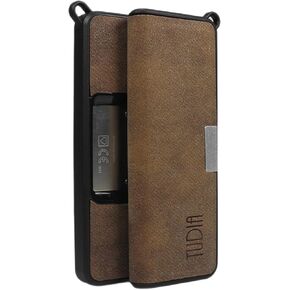 TUDIA Travel Leather Case Compatible with KardiaMobile 6L, Durable Leather Magnetic Closure with Key Holder Lightweight Slim Full Body Protective Carrying Case (Black)