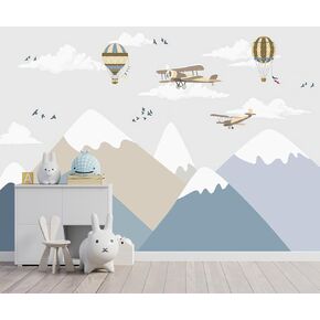 -Children's Room Cartoon Balloon Mountain Fabric Wallpaper Nursery Mural 140" x 91" (Not Peel and Stick)