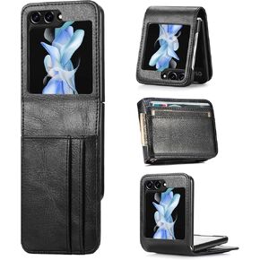 Ysnzaq Wallet Case for Samsung Galaxy Z Flip 6, Premium PU Leather, Card Slot Holder, Phone Case for Samsung Galaxy Z Flip6 SDQB Black