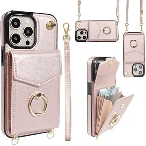 Wallet Case with Card Holder for iPhone 15 Pro Max,360° Rotation Ring Stand, Leather Kickstand, RFID Blocking, Shockproof Cover with Card Slots for Women and Men for iPhone 15 Pro Max, Black