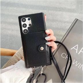 for Samsung Galaxy S24 Ultra Wallet Case, Wallet Cover with Credit Card Holder Slot Shoulder Crossbody Strap, Long Lanyard Leather Case (White,Samsung Galaxy S24 Ultra)