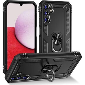 for Samsung Galaxy A14 5G (SM-A146) - Shockproof Defender Phone Case w/Ring Stand - RS3 Black