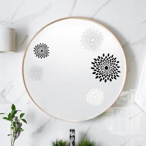 Black White Floral Mirror Wall Decals - Set of 7 Vinyl Flower Stickers Peel and Stick for Kids Teens Bedroom Living Room Office Bathroom Wall Decor