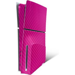 MightySkins Carbon Fiber Skin for PS5 Playstation 5 Slim Disc Edition Console Only - Solid Hot Pink Protective Durable Textured Carbon Fiber Finish Easy to Apply Made in The USA