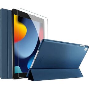 ProCase Smart Case for iPad 10.2 Case 2021 9th Gen/ 2020 8th Gen/ 2019 7th Gen Case with Tempered Glass Screen Protector, Slim Stand Hard Shell Protective Smart Cover for 10.2" iPad 9/8/7 -Navy
