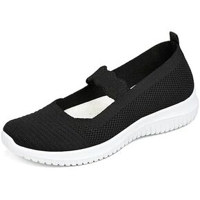 Women's Knitted Mesh Lightweight Walking Sneakers,Casual Lightweight Arch Support Slip On Orthotic Soft Sole Shoes Breathable Non Slip Nurse Work Shoes