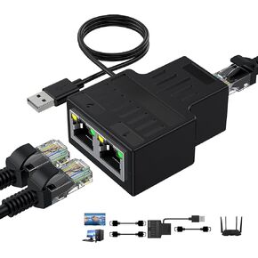 Ethernet Splitter 1 in 2 Out High Speed 100Mbps, Ethernet Switch 2 Port RJ45 LAN Switch Network Splitter