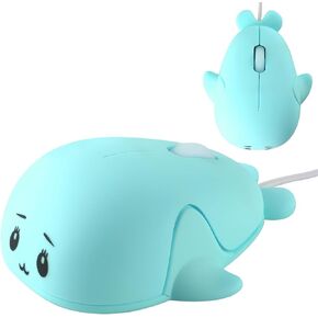 Cute Dolphin Shape USB Wired Mouse Cartoon Portable Mini Corded 1600DPI Optical Kids Mice for Travel/School/Office/Laptop/PC/Kids/Girls Gift(Blue)