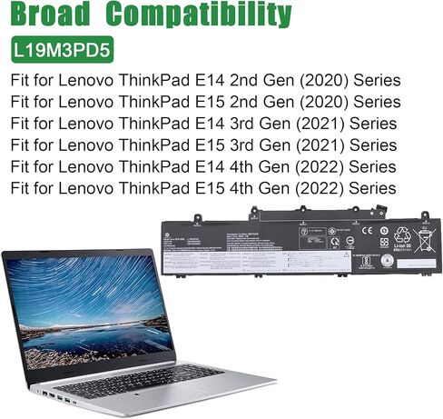 L19M3PD5 SB10X02591 5B10X02606 بطارية كمبيوتر محمول بديلة لينوفو ثينك باد E14 E15 Gen 2 3 4 Series L19L3PD5 L19C3PD5 11.1V 45Wh in Saudi Arabia