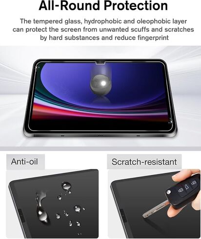 واقي شاشة لجهاز Samsung Galaxy Tab S9 Plus مقاس 12.4 بوصة إصدار 2023 SM-X810/X816B/X818U، واقي غشاء من الزجاج المقسى صلابة 9H، استجابة عالية، شفافية مقاومة للخدش in Kuwait