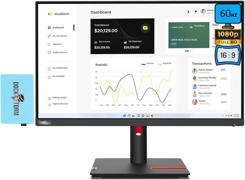 Lenovo ThinkVision 23" FHD IPS (1920x1080) Monitor Bundle with Docztorm Dock, 60 Hz Refresh Rate, HDMI, USB Ports, 1 DP, VESA Mount (100x100 mm), Ideal for Home & Business, Black (2024 Latest Model) in Saudi Arabia