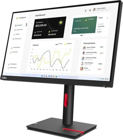 Lenovo ThinkVision 23" FHD IPS (1920x1080) Monitor Bundle with Docztorm Dock, 60 Hz Refresh Rate, HDMI, USB Ports, 1 DP, VESA Mount (100x100 mm), Ideal for Home & Business, Black (2024 Latest Model) in Saudi Arabia
