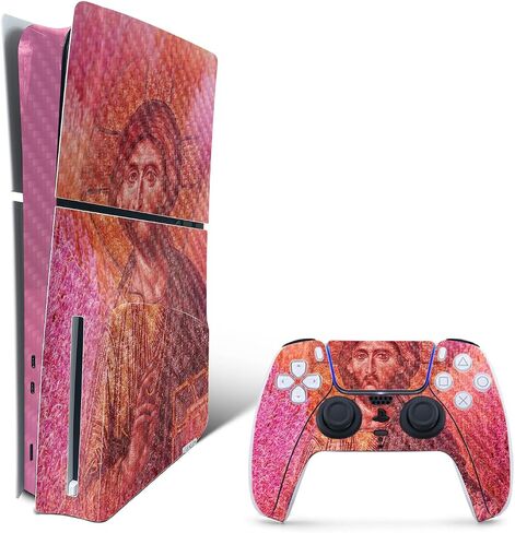 MightySkins Carbon Fiber Skin for PS5 Playstation 5 Slim Disc Edition Bundle - Holy Lavendar Protective, Durable Textured Carbon Fiber Finish Easy to Apply Made in The USA in Saudi Arabia