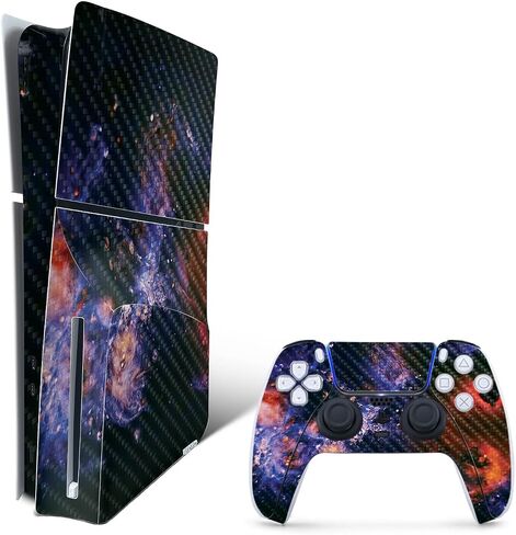 MightySkins Carbon Fiber Skin for PS5 Playstation 5 Slim Disc Edition Bundle - Red Dragon Protective, Durable Textured Carbon Fiber Finish Easy to Apply Made in The USA in Saudi Arabia