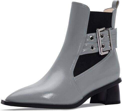 Women's Pointed Toe Chunky Block Heel Ankle Boots Buckle Strap Elastic Band Chelsea Booties in Saudi Arabia