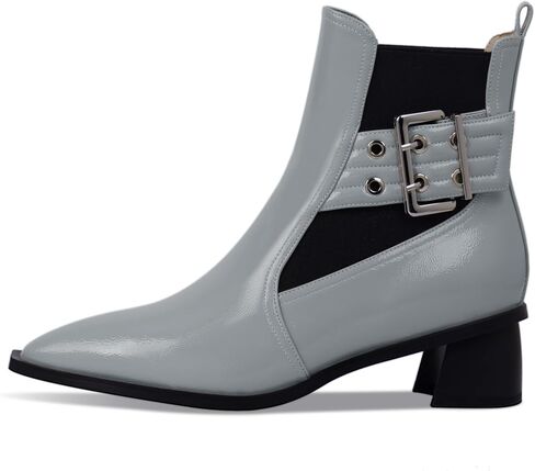 Women's Pointed Toe Chunky Block Heel Ankle Boots Buckle Strap Elastic Band Chelsea Booties in Saudi Arabia