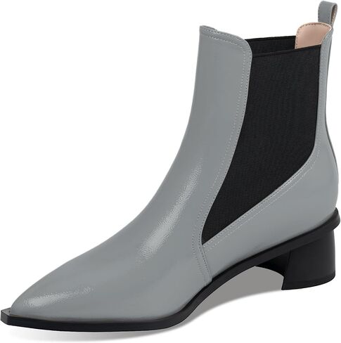Women's Pointed Toe Chunky Block Heel Ankle Boots Buckle Strap Elastic Band Chelsea Booties in Saudi Arabia