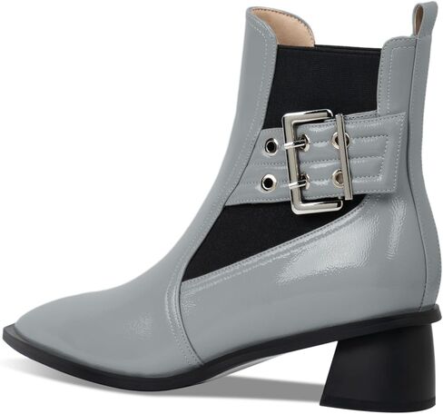 Women's Pointed Toe Chunky Block Heel Ankle Boots Buckle Strap Elastic Band Chelsea Booties in Saudi Arabia