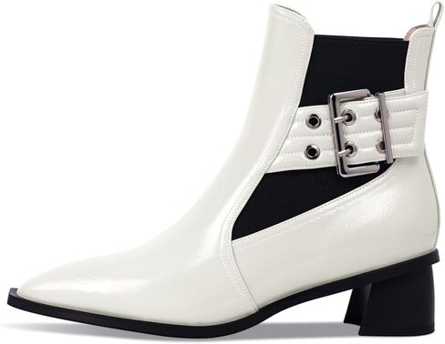 Women's Pointed Toe Chunky Block Heel Ankle Boots Buckle Strap Elastic Band Chelsea Booties in Saudi Arabia
