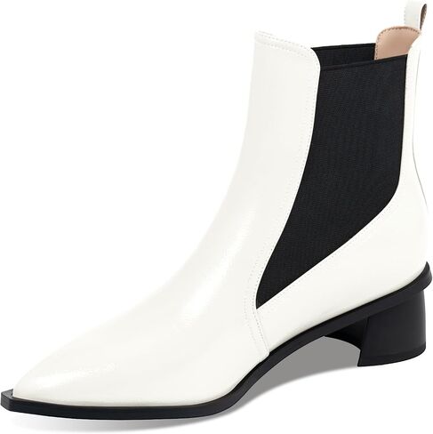 Women's Pointed Toe Chunky Block Heel Ankle Boots Buckle Strap Elastic Band Chelsea Booties in Saudi Arabia