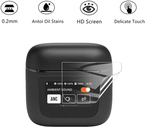 غطاء حماية متوافق مع سماعات الأذن JBL Tour Pro 2 مع واقي شاشة PET، غطاء واقٍ من السيليكون المقاوم للصدمات مع ملحقات حلقة تسلق (أسود) in Kuwait