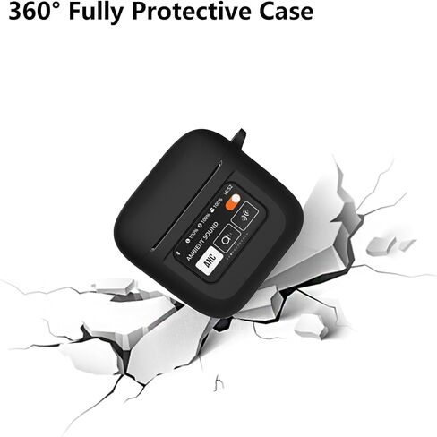 غطاء حماية متوافق مع سماعات الأذن JBL Tour Pro 2 مع واقي شاشة PET، غطاء واقٍ من السيليكون المقاوم للصدمات مع ملحقات حلقة تسلق (أسود) in Kuwait