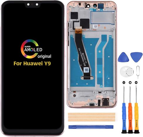 for Huawei Y9 2019 Screen Replacement with Frame JKM-LX1 JKM-LX2 JKM-LX3 LCD Display Touch Screen Glass Digitizer Full Assembly with Repair Tool Kits (Blue) Power Volume Button not Included in Saudi Arabia