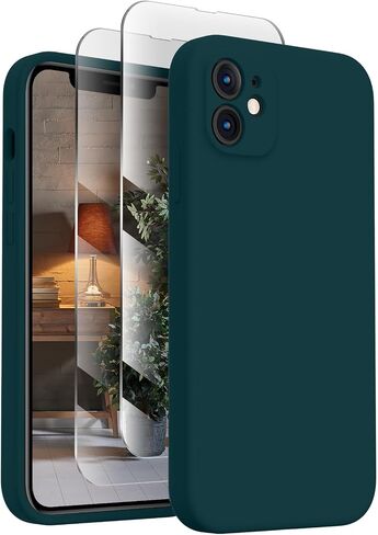 Designed for iPhone 11 Phone Case,[Square Edges][Camera Protection] Silicone Upgraded Case with [2X Screen Protectors],Soft Anti-Scratch Microfiber Lining, 6.1 inch,Alpine Green in Saudi Arabia