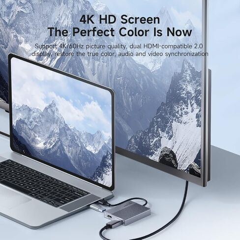 محول HDMI مزدوج من Hagibis لشريحة Apple M1 M2، USB C/USB 3.0 إلى محطة إرساء HDMI مزدوجة لشاشتين MacBook Pro وiMac وDisplayLink DL6950 Chip 4K 60 هرتز محول العرض المزدوج لنظام التشغيل MacOS وWindows in Kuwait