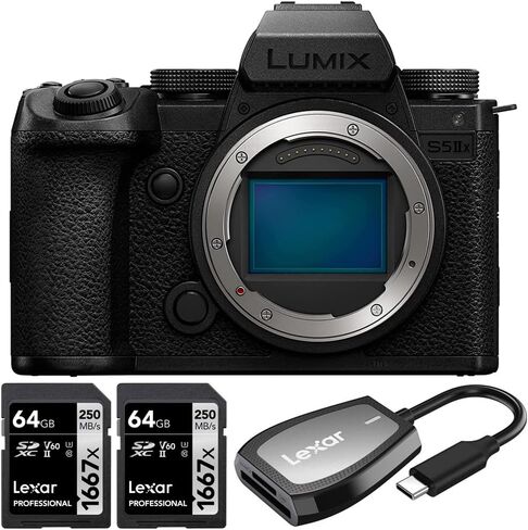 باناسونيك DC-S5M2XBODY Lumix S5IIX حزمة هيكل الكاميرا بدون مرآة كاملة الإطار مع 2X Lexar Professional 1667x64GB بطاقة ذاكرة SDXC UHS-II وقارئ Lexar Pro USB-C ثنائي الفتحة in Saudi Arabia