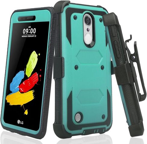 [GW USA] Belt Clip Holster Compatible for LG Aristo 2/LG Aristo 2 Plus/LG Risio 3/LG Tribute Dynasty/LG Zone 4/LG Fortune 2/LG Rebel 3 LTE Case Full Body Coverage [Built in Screen Protector] - Teal in Saudi Arabia